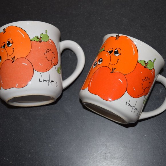 LOT Vtg Nancy Lynn Anthropomorphic Smiling Fruit Coffee Ceramic Mug Cups 70s E55 - Picture 2 of 12